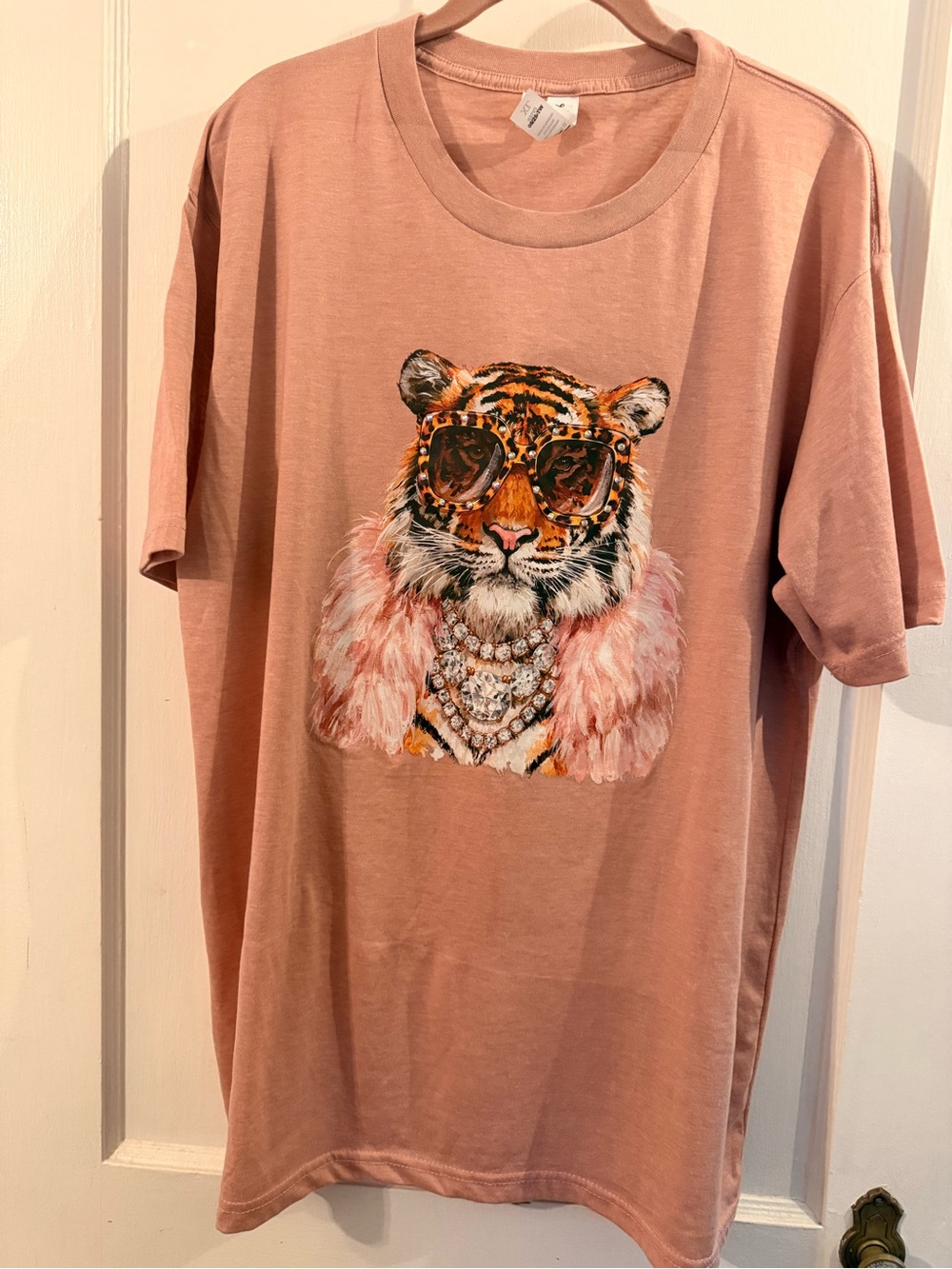Embellished Tiger Graphic Tee-Rhinestone Bling Short Sleeve top XL